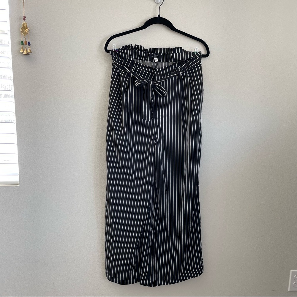 striped paper bag wide leg pants